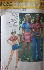 Vtg 1970s Simplicity 6352 Hip Hugger Pants Shorts Skirt SEWING PATTERN 12 AS IS - Picture 1 of 6