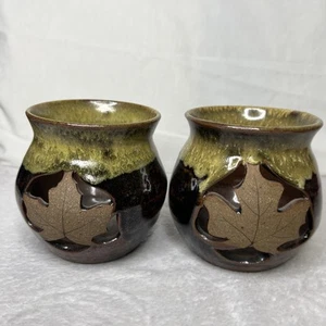 Lot 2 Robert Alewine Pottery w/Cutout Maple Leaves Luminary Topiary Candle Holde - Picture 1 of 14