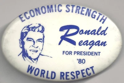 Fuerza Económica RESPETO MUNDIAL Ronald REAGAN Para Presidente 1980 ¡Pin! Foto 1 de 2