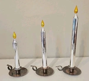 Antique Copper Finger Candle Holder with Glass Faux Candles Set of 3 READ DESCRI - Picture 1 of 9