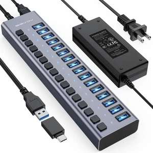 Powered USB 3.0 Hub, 16 Ports USB 3.0 Hub mit 5Gbps Datengeschwindigkeit, Aluminiumgehäuse... - Bild 1 von 8