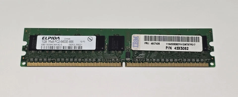ELPIDA EBE10UE8ACWA-8G-E 1GB DDR2 PC6400(800) UNBUF 1.8v 1RX8 240P 128MX64 RAM - Image 1 of 1