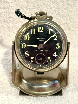 Westclox Scotty Pocket Watch Black Luminous Dial USA Magentic Stand W/Tag NOS  - Image 1 of 4