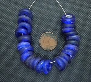 Perles Verre Ancien Afrique Antique Cobalt Dutch Donut Glass African Trade Beads - Imagen 1 de 2