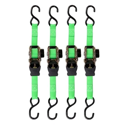 Retractable Ratchet Tie Down Straps (4 PK) 1,500lb Break Strength, 500lb Safe... - Image 1 of 4