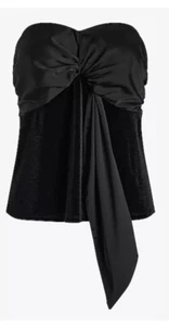 NEW Express Black Satin Velvet Strapless Tucked Bow Tube Top NWT Sz M Party Club - Picture 1 of 12