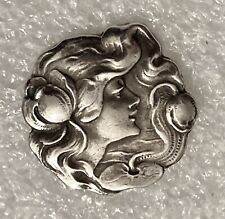 Tiny/Small Antique Sterling Silver Art Nouveau Lady's Head Button #2930