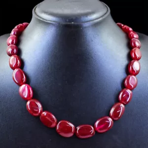Exclusive 360.00 Cts Earth Mined Oval Shape Red Ruby Beads Necklace NK 19E80 - Picture 1 of 3