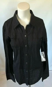 New! FOX  Procrastinator Long Sleeve Button Down Black Shirt Top Girl's Medium - Picture 1 of 7