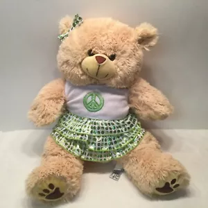 Vtg Bear Factory 2001 15" Bear Paw print Peace Sign Dot Dress Stuffed Plush Soft - Picture 1 of 3