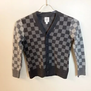 Gap Kids Checkerboard V-Neck Cardigan Sweater - Gray - S - Picture 1 of 8