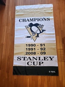 Huge 32 x 60 Pittsburgh Penguins 3 Time Stanley Cup Champions PPG Arena Banner - Picture 1 of 5