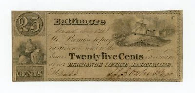 1841 25c S.L. Fowler & Bros. Exchange Office - Baltimore, MARYLAND Note - Image 1 of 2