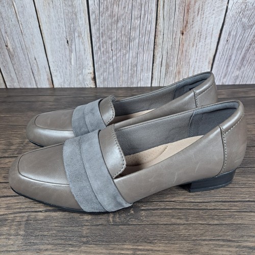 Mocassino donna Clarks Juliet rosa pelle grigio tortora taglia 7 M morbido cuscino