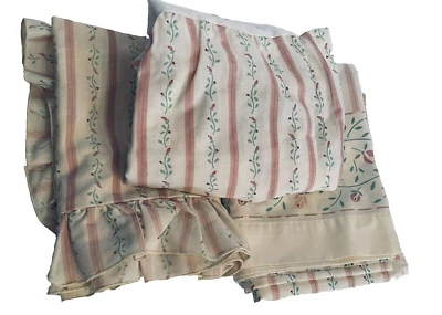 VTG Fieldcrest Sheet Twin Flat Dust Ruffle & Sham Floral Percale Pink Cream USA - Image 1 of 4