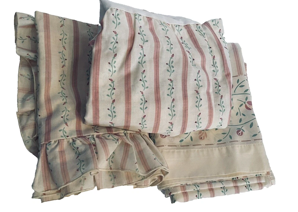 VTG Fieldcrest Sheet Twin Flat Dust Ruffle & Sham Floral Percale Pink Cream USA - Image 1 of 4