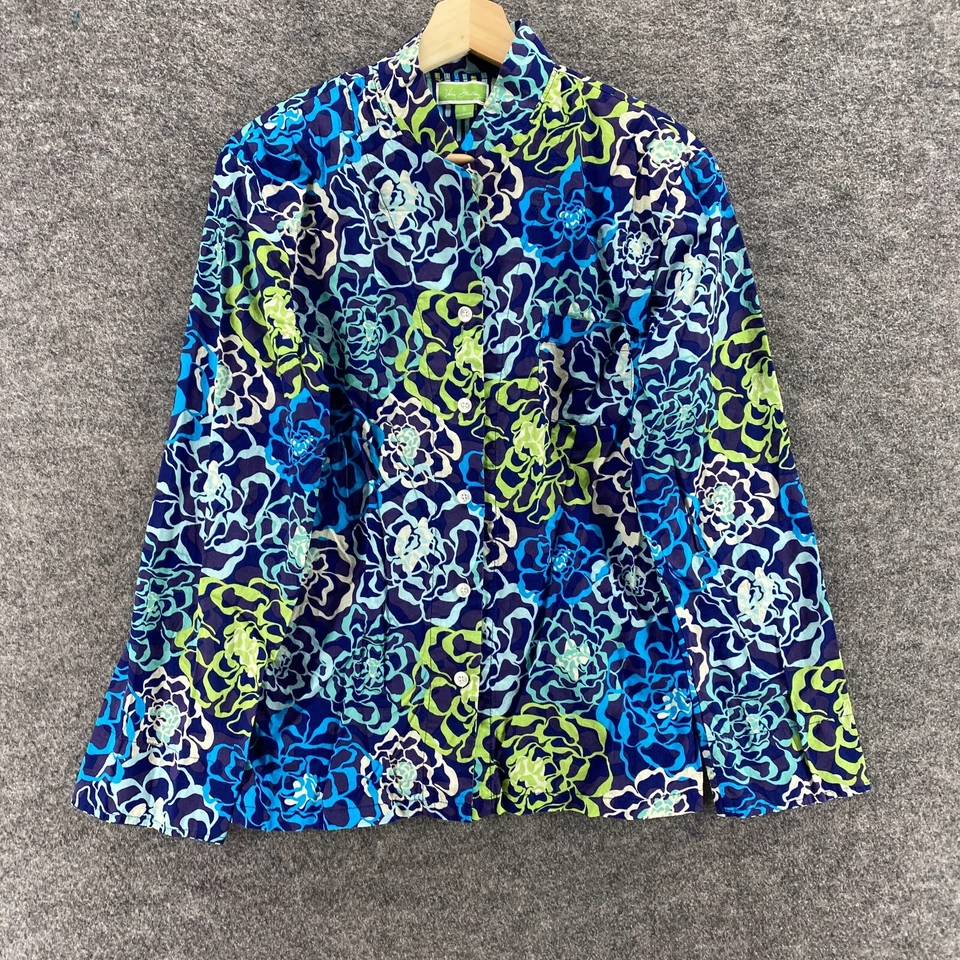 Camisa Vera Bradley Mujer S Pequeña Azul Floral Abotonada Manga Larga Cuello Redondo Foto 1 de 4
