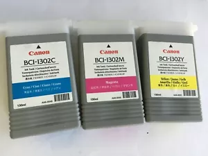 New Genuine Canon BCI-1302 Cyan Magenta Yellow Ink Tanks, BJ-W2200 Wide Format - Picture 1 of 3