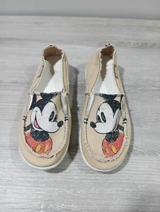 CROCS Mickey Mouse Shoes Disney Women’s  Size 7 Tan Canvas Slip On Loafer Flats - Picture 1 of 5