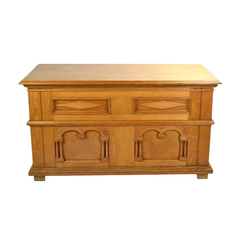 Vintage Neoclassical Palladian Solid Oak Blanket or Dowry Chest Cover