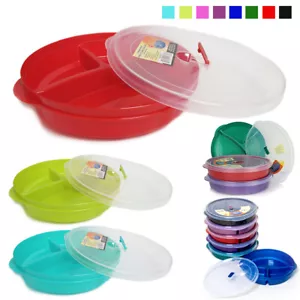 Healthy Portion Control Plate BpaFree 3Section W Lid Dishwasher Microwave Safe - Picture 1 of 1