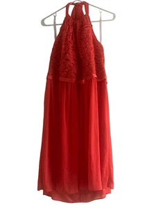 David’s Bridal Women’s Size 18 Guava Halter Short Lace Mesh Dress F17020 - Picture 1 of 4