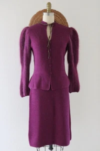 Vintage Upsleeve Gray Wolf Angora Sweater and Skirt Set Sz Small - Hand Loomed - Picture 1 of 8