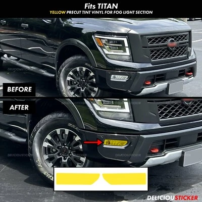 Fits 2020-2024 Nissan Titan Yellow Fog Light Front Overlay Tint Precut Vinyl Ppf - Image 1 of 4