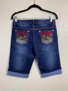 Southpole Cuffed Denim Bermuda Shorts Juniors Size 9 Rhinestone Studded Y2K 90s - Picture 1 of 15