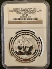 2009 China Panda 1oz Silver 30th Anniversary coin S10Y - NGC MS70 - *012*