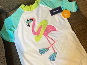 M2 NWT GYMBOREE 6 Splish Splash FLAMINGO Short Sleeve Rash Guard Swim Suit Shirt - Picture 1 of 2