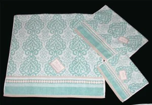 3 HOTEL COLLECTION Aqua FILIGREE Plush Terry Bath Hand Fingertip Towels NWT DISC - Picture 1 of 1