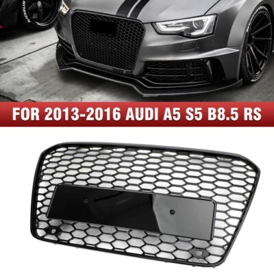 Gloss Black For 2013-2016 Audi A5 S5 B8.5 RS Honeycomb Mesh Front Bumper Grille - Image 1 of 4