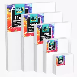 Stretched Canvases for Painting - 10 Pack - 4x4, 5x7, 8x10, 9x12, 11x14 Inches - Picture 1 of 9
