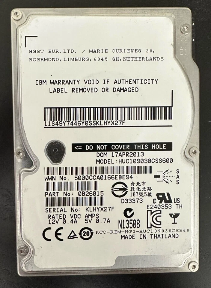 HGST 300GB HUC109030CSS60 0B26015 2.5" SAS 10K HDD - WIPED & TESTED ✔ - Image 1 of 1