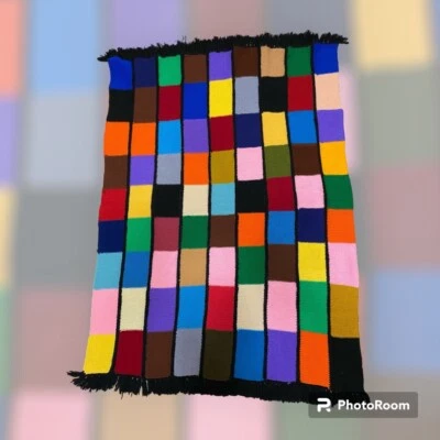 Afgano vintage años 70 hecho a medida en colorido liso cuadrado mosaico 45X60 Foto 1 de 4