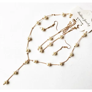 Large White Pearls Gold Necklace And Earrings Set Costume Jewellery - Picture 1 of 1