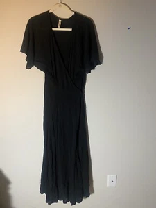 Elan Maxi  Black Rayon Wrap Dress Size Large - Picture 1 of 6