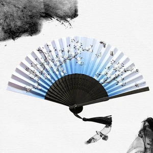 Party Supplies Home Decoration Silk Folding Fan Handle Hand Fan Photo Prop Tool - Picture 1 of 24