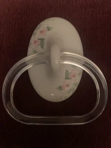 Lenape White Porcelain Towell Holder Acrylic Ring Pink Floral Blossoms - Picture 1 of 6