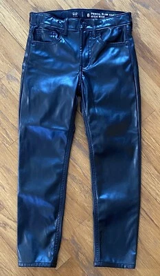 CALÇA GAP KIDS Girl’s VEGAN LEATHER Lápis Fino Tornozelo Cintura Alta~Tamanho 8~PRETA - Imagem 1 de 4