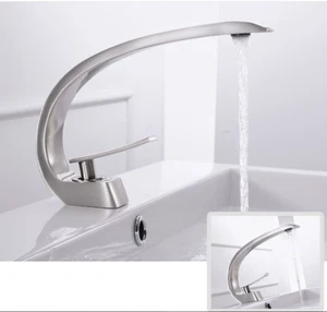 C-shaped 7.2" Brushed Nickel Bathroom Basin Sink Mixer Faucet 1 Handle Hole Taps - Picture 1 of 4