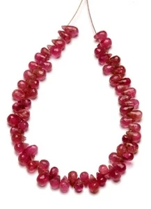 Piedras preciosas de turmalina rosa natural tamaño 5x3 mm cuentas de lágrima facetadas hilo de 4" - Imagen 1 de 6