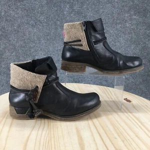 Rieker Boots Womens 39 Snow Black Faux Leather Ankle Top Side Zip Block Heels - Picture 1 of 17