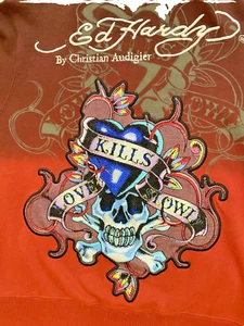 RARE Ed Hardy Hooded Shirt Sweatshirt Christian Audigier BLING - Picture 1 of 16