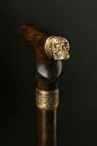 Skull Cane Art Walking Stick - Goth Style Sticks for Man Handle Brass W/Cane B1 - Picture 1 of 5