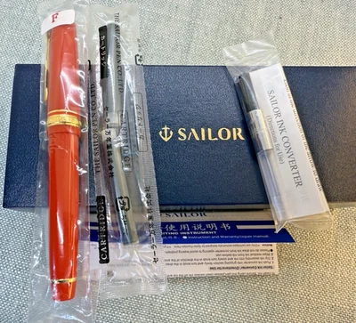 Convertidor de pluma estilográfica Sailor Professional Gear delgado rojo dorado plumín fino nuevo de stock Foto 1 de 4