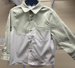 Camicia Shein bambino manica lunga con bottoni colletto sfuma verde a bianco taglia 4 anni nuova - Foto 1 di 11