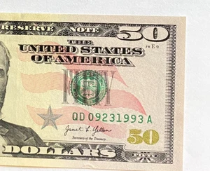 $50 UNCIRCULATED BIRTHDAY NOTE "09231993"; SEPTEMBER 23, 1993 - Picture 1 of 3
