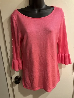 Suéter Lilly Pulitzer Romero Rosa Caliente Tropic Perla Manga Top Talla M Foto 1 de 4